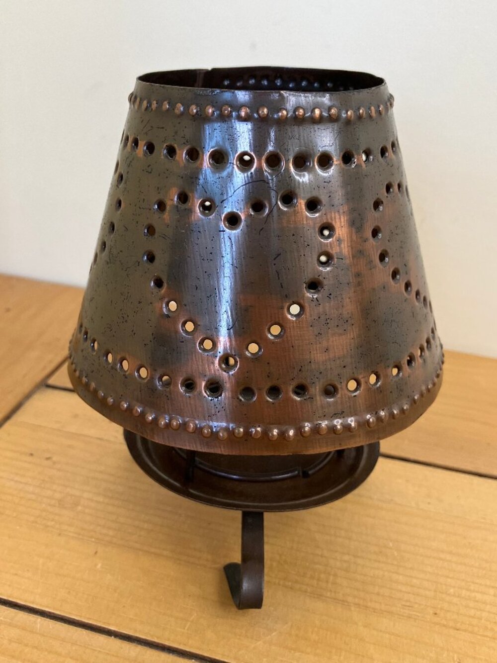 Punched Tin Votive Candle Holder with Shade Cover Heart Shape Design 5.5" tall